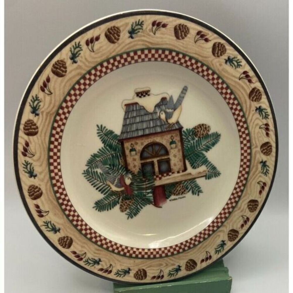 Sakura‎ Debbie Mumm Winter Birds Salad Plate Blue Jays Birdhouse